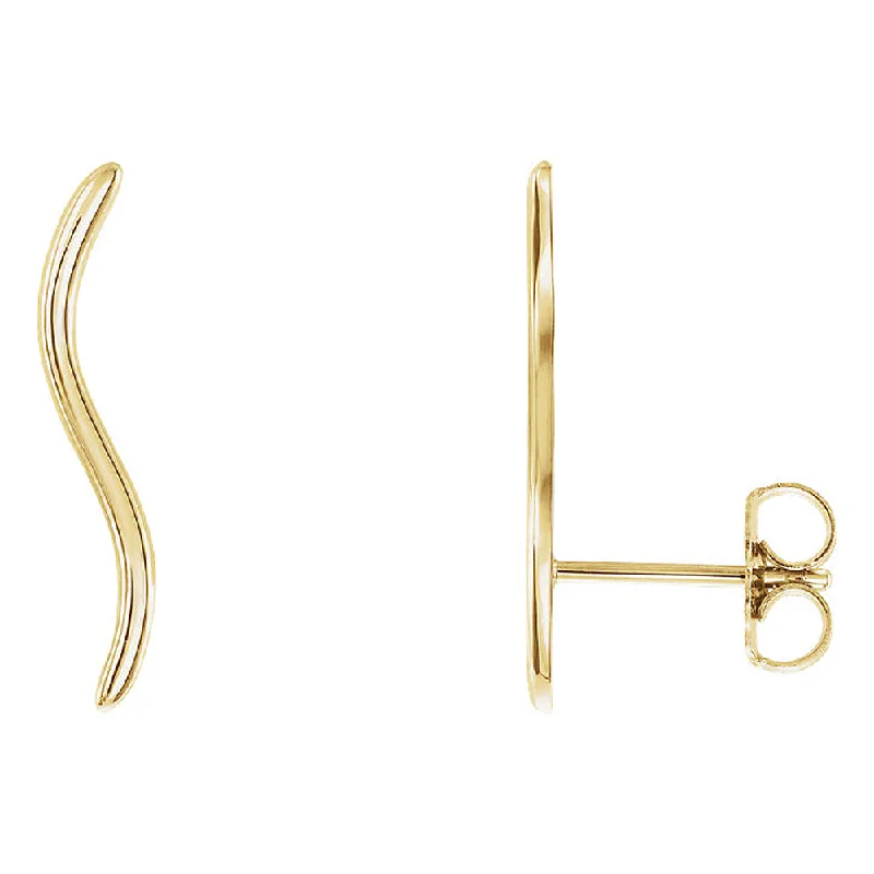 Handcrafted Hoop Earrings-3mm x 19mm (3/4 Inch) 14k Yellow Gold Wavy Ear Climbers