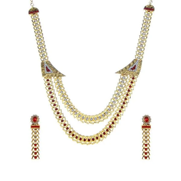 Retro Style Necklace-Tip Top Fashions Stone Gold Plated Traditional Necklace Set - 1106302D