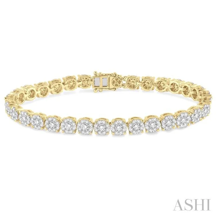 Modern Beaded Bracelets-5 Ctw Round Cut Diamond Lovebright Bracelet in 14K Yellow and White Gold