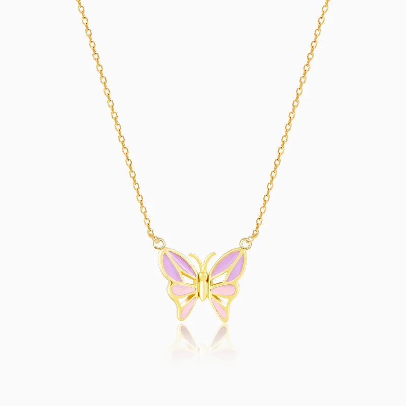 Crystal Bar Necklace-Golden Flutter With Joy Butterfly Necklace