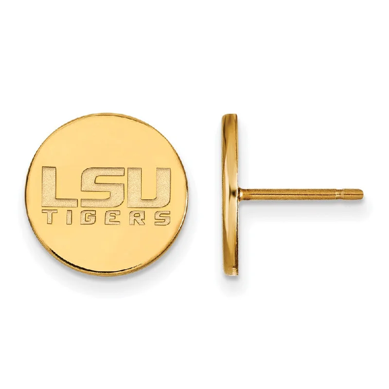 Classic Pearl Stud Earrings-14k Gold Plated Silver Louisiana State University Disc Earrings