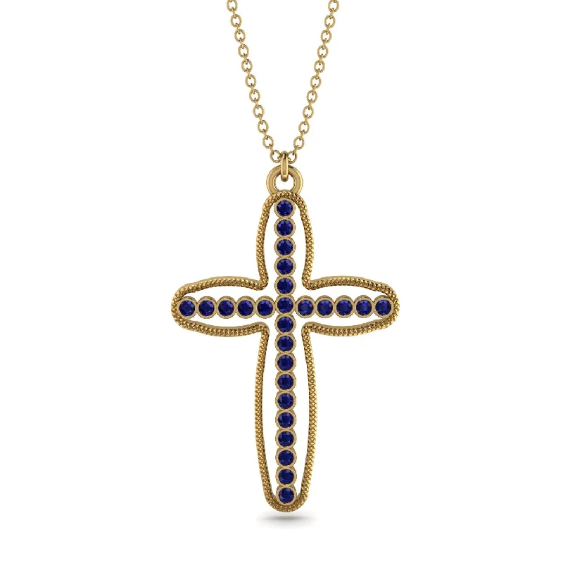 Elegant Diamond Necklace-Minimalist Cross Inside Cross Sapphire Necklace - Mateo No. 13