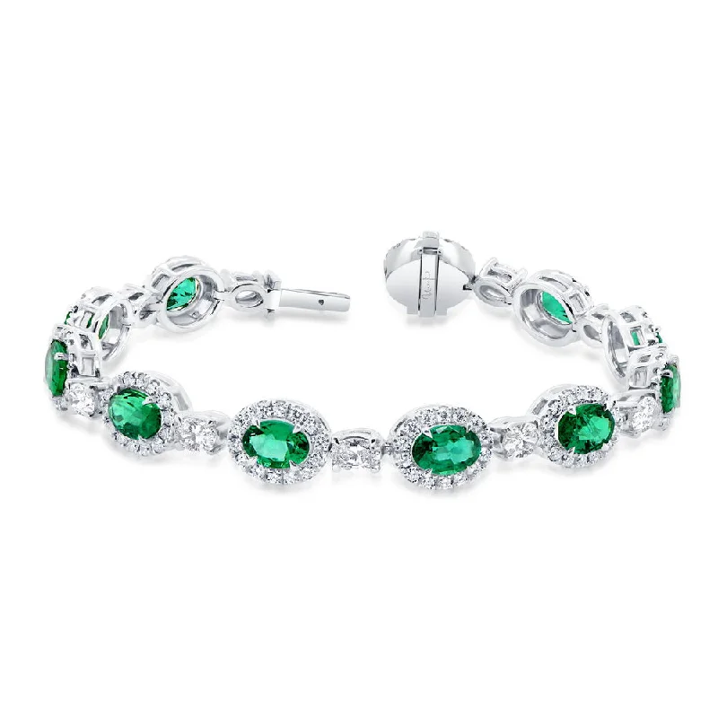 Adjustable Charm Bracelets-Uneek Precious Collection Halo Oval Shaped Emerald Tennis Bracelet