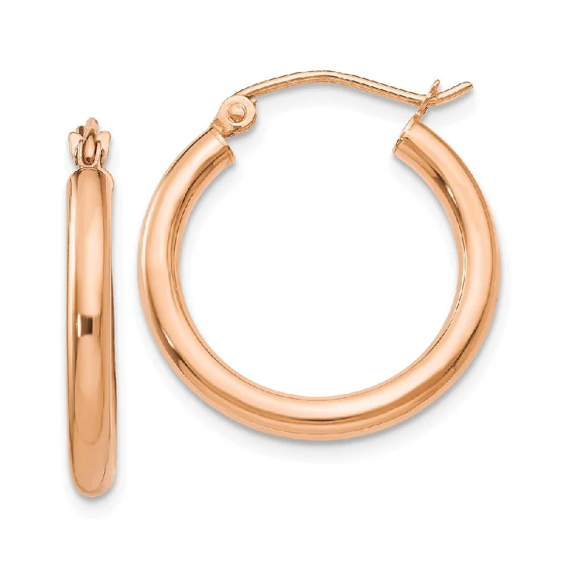 Petite Gold Earrings-2.5mm, 14k Rose Gold Polished Round Hoop Earrings, 20mm (3/4 Inch)