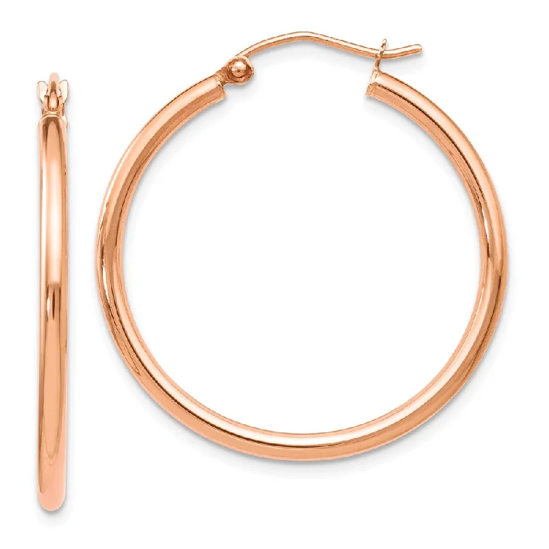 Large Gemstone Earrings-2mm Round Hoop Earrings in 14k Rose Gold, 30mm (1 3/16 Inch)