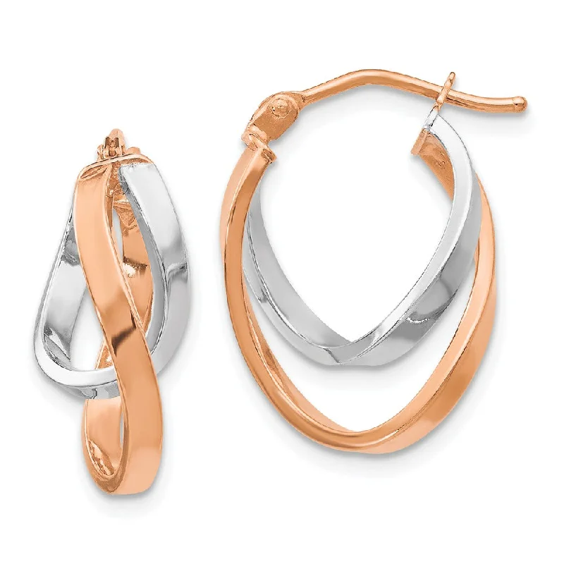 Modern Chain Earrings-14k Rose & White Gold Double Freeform Hoop Earrings, 17mm (5/8 Inch)