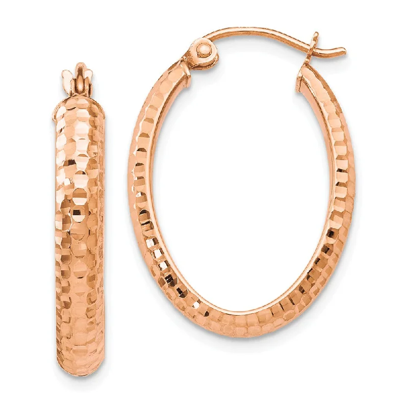 Lightweight Dangle Earrings-3.5mm 10k Rose Gold Diamond Cut Oval Hoop Earrings, 22mm (7/8 Inch)