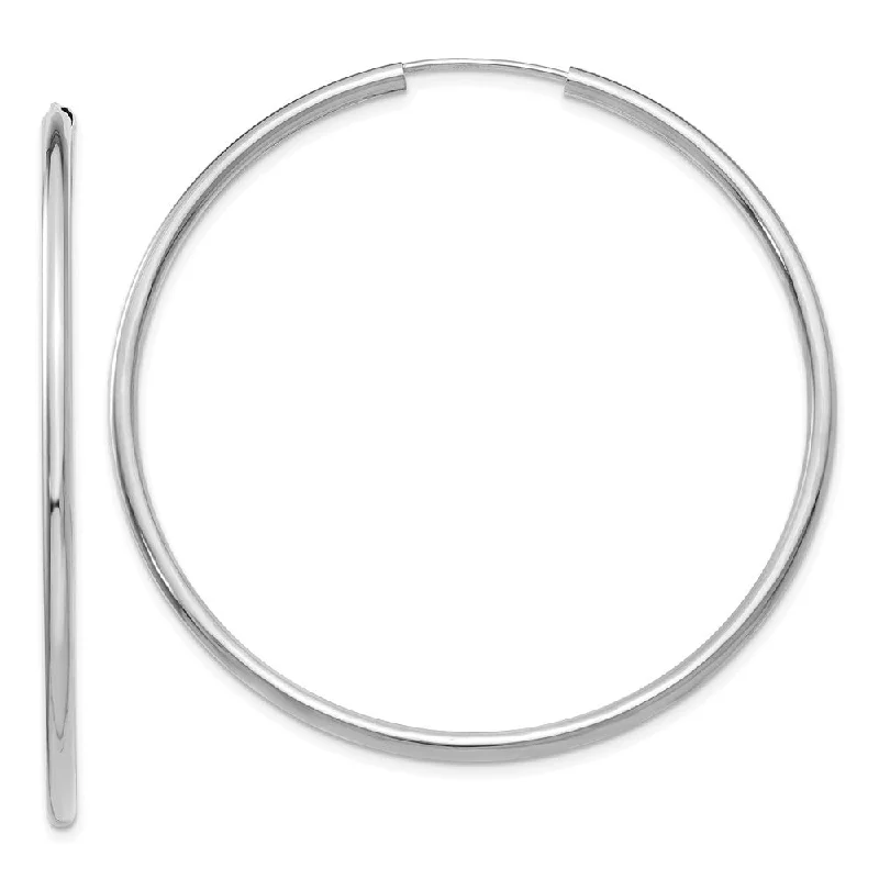 Sterling Silver Drop Earrings-2mm x 49mm 14k White Gold Polished Round Endless Hoop Earrings