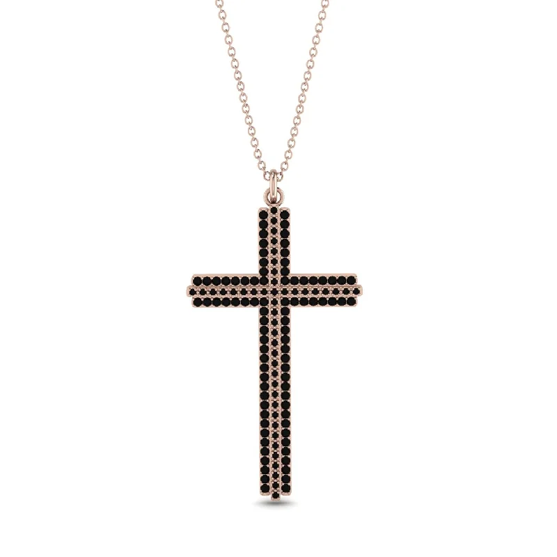 Gold Pendant Necklace for Women-Minimalist Black Diamond Cross Necklace - Aaron No. 8