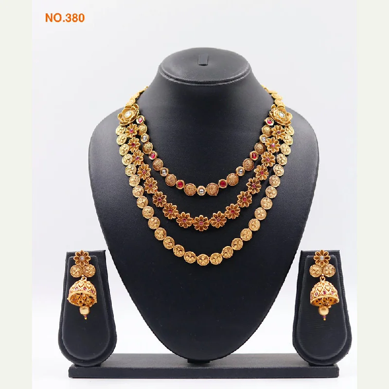 Unique Gemstone Necklace-The Jangid Arts Gold Plated Pota Stone Necklace Set