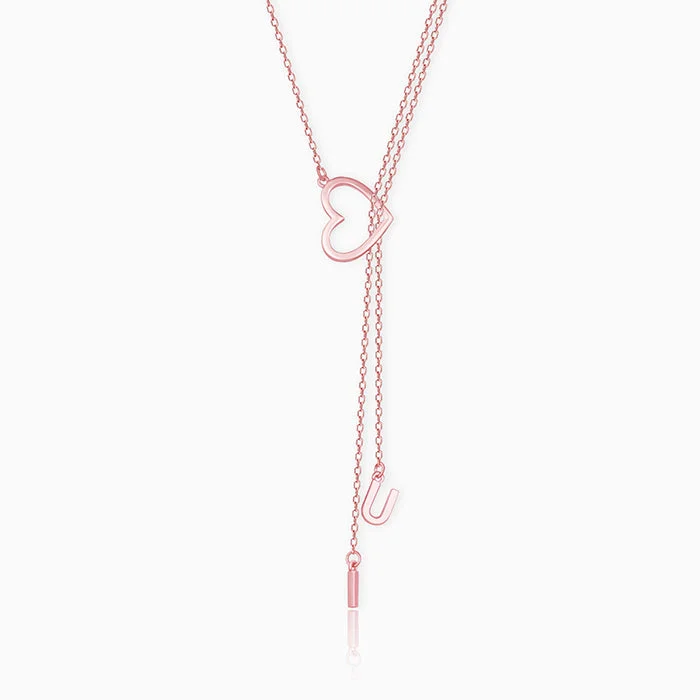 Dainty Silver Necklace-Rose Gold U&I Heart Necklace