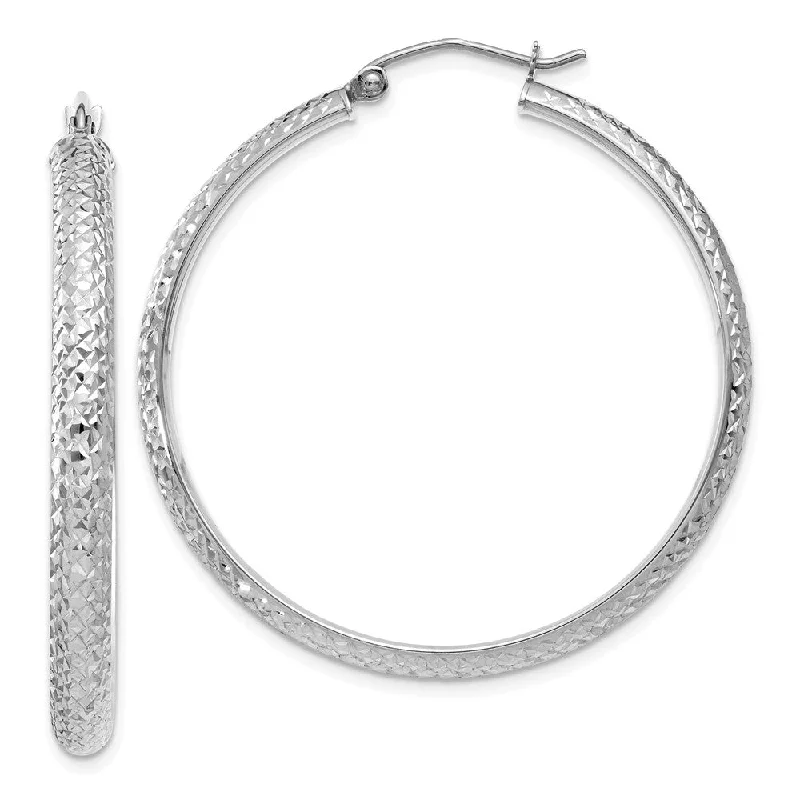 Bridal Hoop Earrings-3.5mm, Diamond Cut 14k White Gold Round Hoop Earrings, 38mm (1 1/2 In)