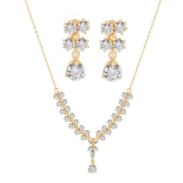 Classic Pendant Necklace-Suhagan Gold Plated AD Stone Necklace Set - FBE0028A