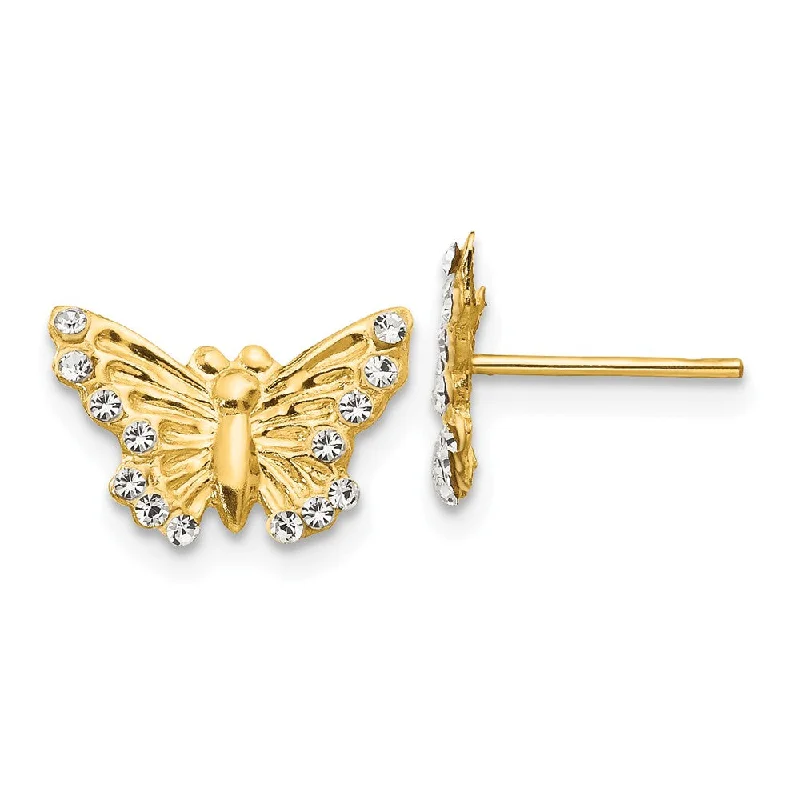 High-End Diamond Earrings-Kids 12mm Cubic Zirconia Textured Butterfly Post Earrings in 14k Gold