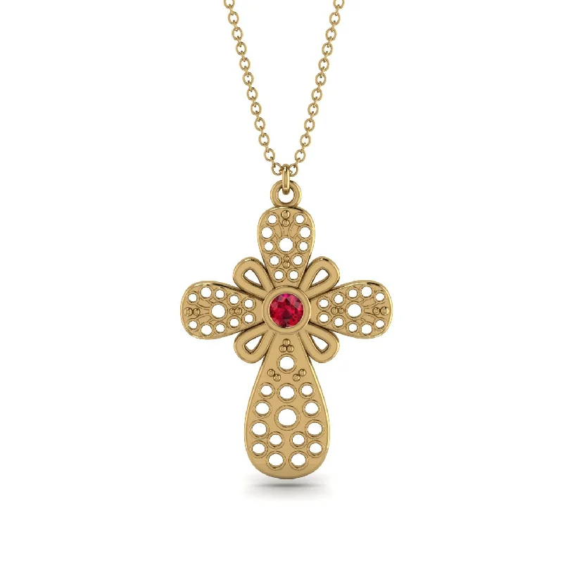 Luxury Pearl Necklace-Unique Glam Ruby Cross Necklace - Leo No. 10