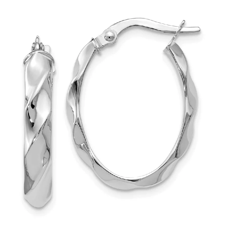 Unique Statement Earrings-4mm Twisted Oval Hoop Earrings in 14k White Gold, 22mm (7/8 Inch)