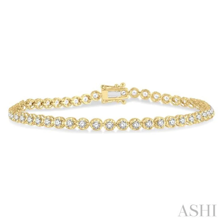 Elegant Gemstone Charm Bracelets-2 Ctw Round Cut Diamond Illusion Bracelet in 10K Yellow Gold