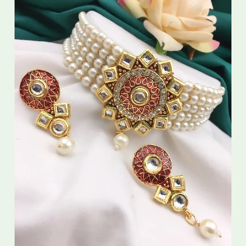 Elegant Pearl Necklace-Shree Jai Sai Art Gold Plated Austrian Choker Necklace Set