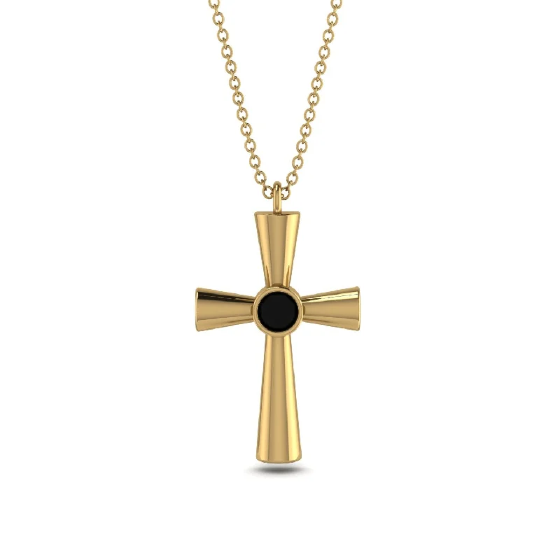 Handcrafted Pendant Necklace-Minimalist Black Diamond Cross Necklace - Philip No. 7