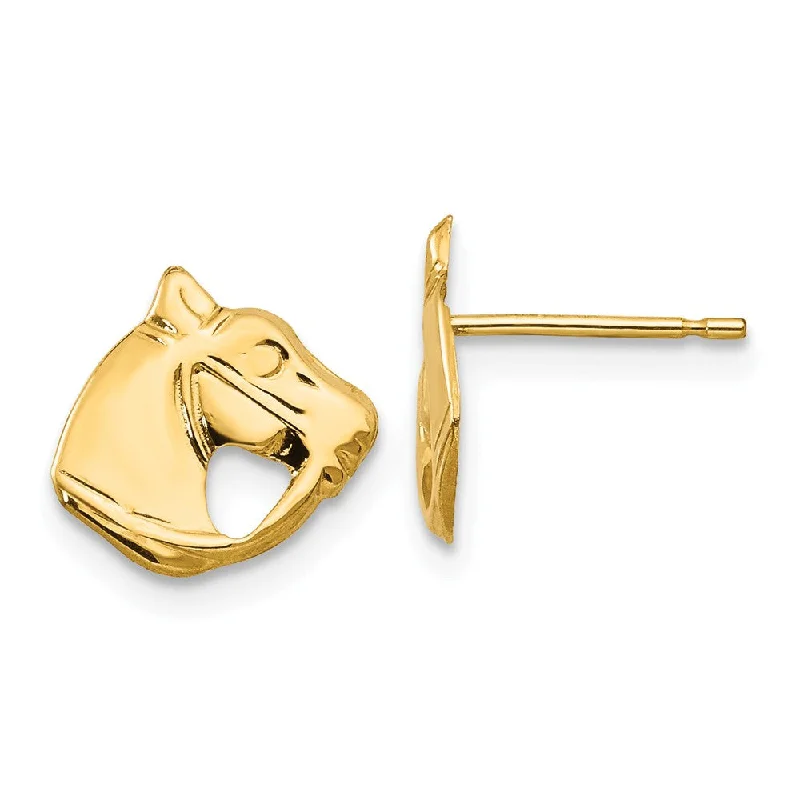 Handmade Gemstone Earrings-Kids Small Polished Horse Head Post Earrings in 14k Yellow Gold