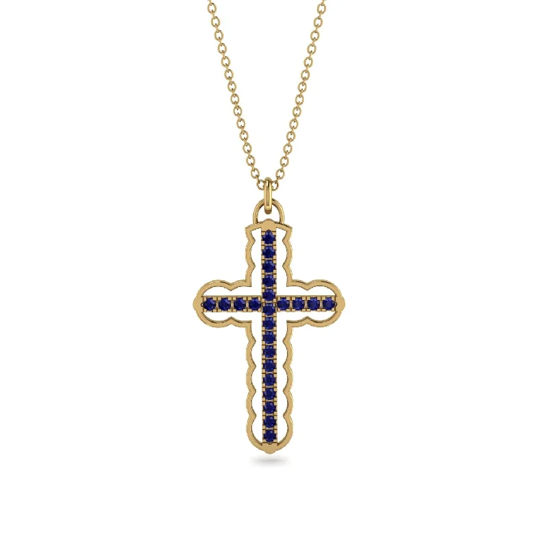 Classic Pendant Necklace-Sapphire Cross Inside Cross Necklace - Raphael No. 13