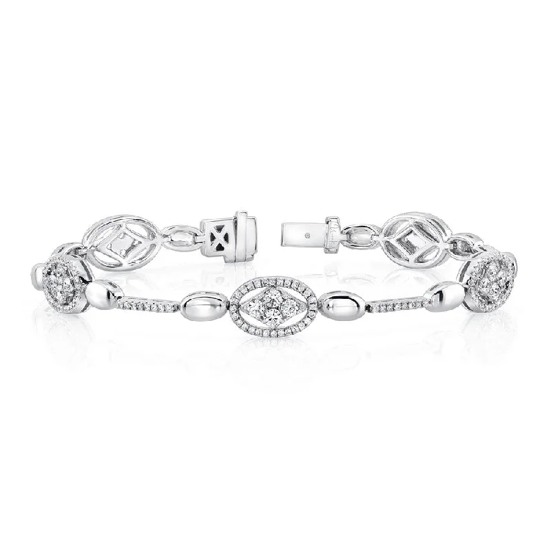 Modern Beaded Charm Bracelets-Uneek Bracelet with Navette Diamond Clusters and Oval Halo Details